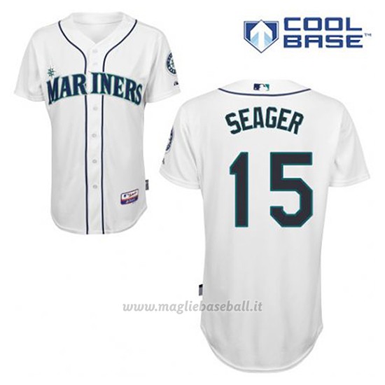 Maglia Baseball Uomo Seattle Mariners Kyle Seager 15 Bianco 1ªCool Base